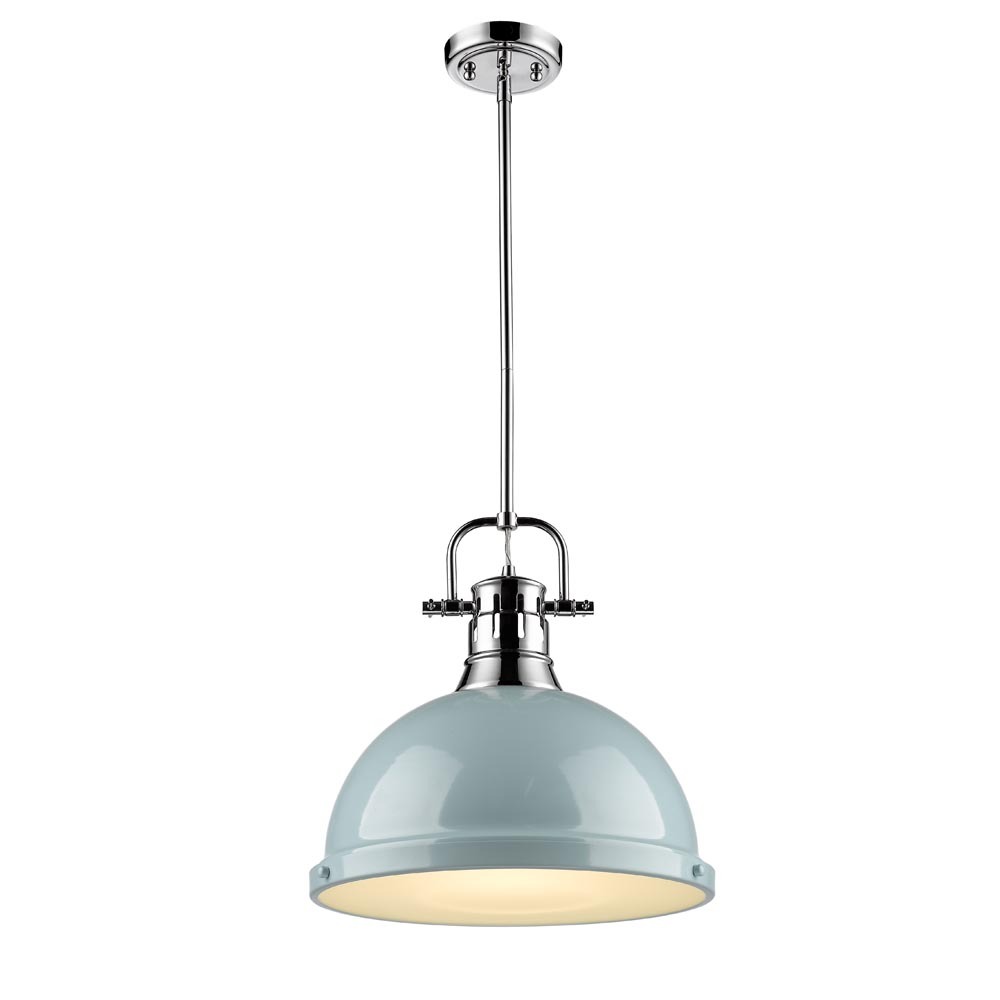 Duncan 1 Light Pendant with Rod in Chrome with a Seafoam Shade