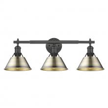 Golden 3306-BA3 BLK-AB - Orwell BLK 3 Light Bath Vanity in Matte Black with Aged Brass shades