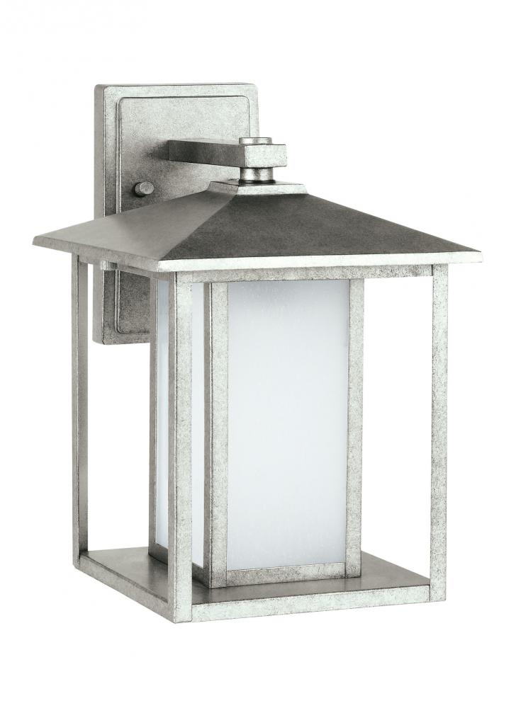 Hunnington contemporary 1-light outdoor exterior medium wall lantern in weathered pewter grey finish