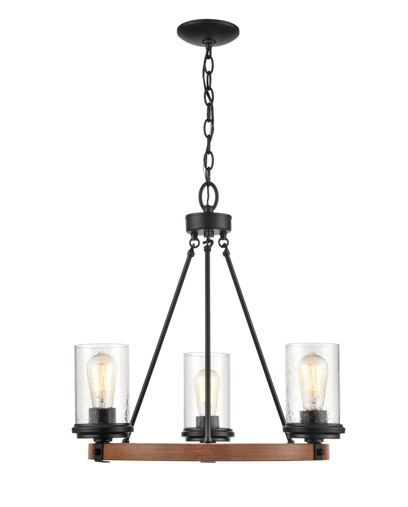 Taos 3-Light Chandelier Ceiling Light Matte Black/Wood Grain