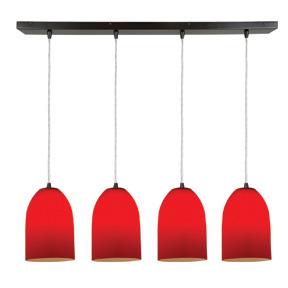 Four Light Red  Glass Oil Rubbed Bronze Island Light