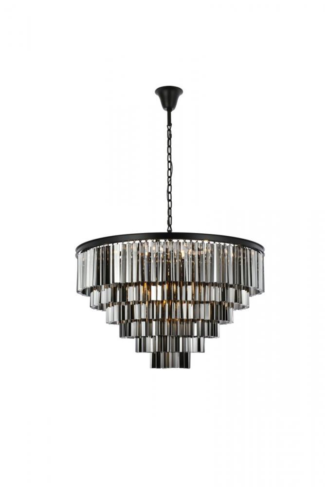 Sydney 33 Light Matte Black Chandelier Silver Shade (Grey) Royal Cut Crystal