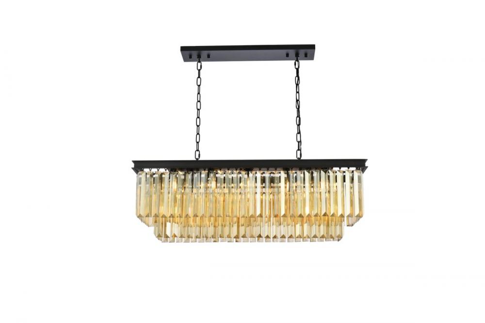 Sydney 12 Light Matte Black Chandelier Golden Teak (Smoky) Royal Cut Crystal