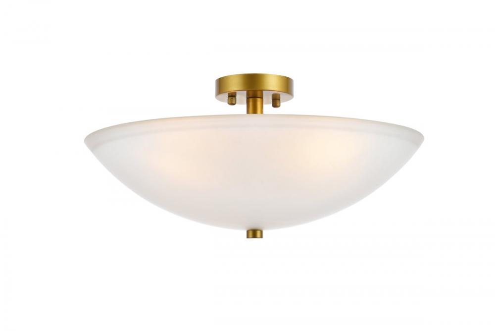 Jeanne 3 Lights Brass and White Glass Flush Mount