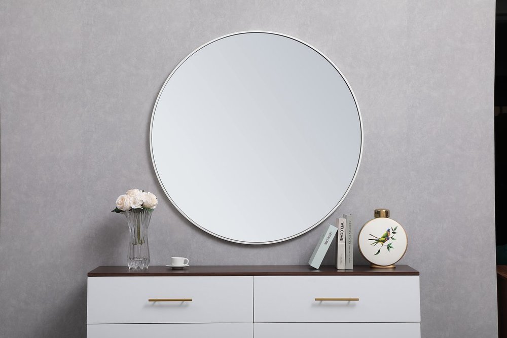 Metal frame Round Mirror 42 inch in White : TTQUF