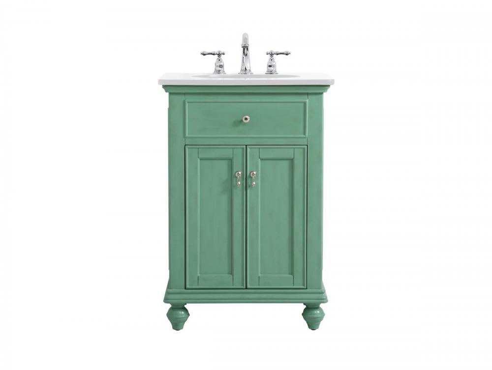 24 Inch Single Bathroom Vanity in Vintage Mint with Ivory White Engineered Marble