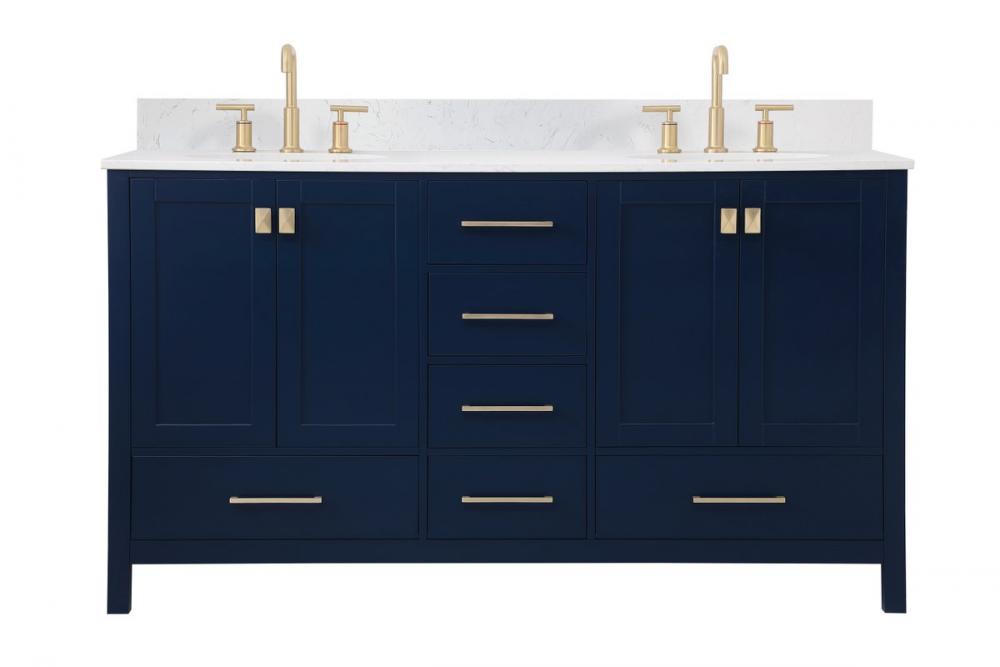 60 Inch Double Bathroom Vanity in Blue with Backsplash