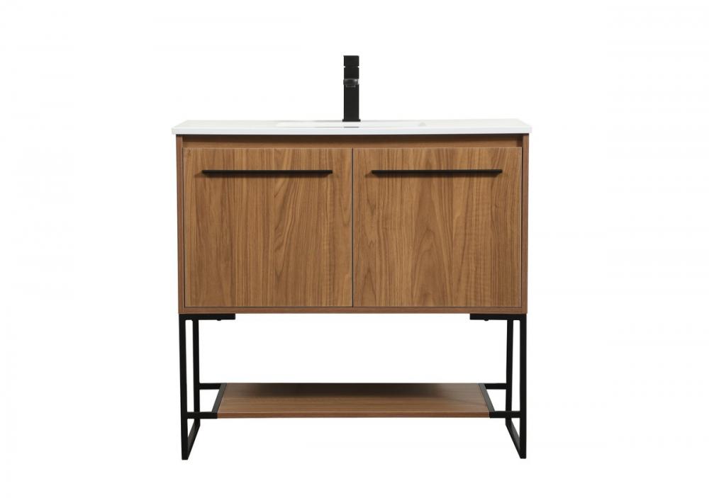 36 Inch Single Bathroom Vanity in Walnut Brown