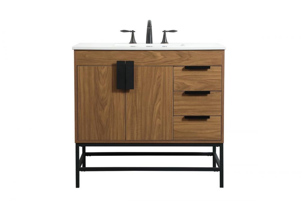 36 Inch Single Bathroom Vanity in Walnut Brown