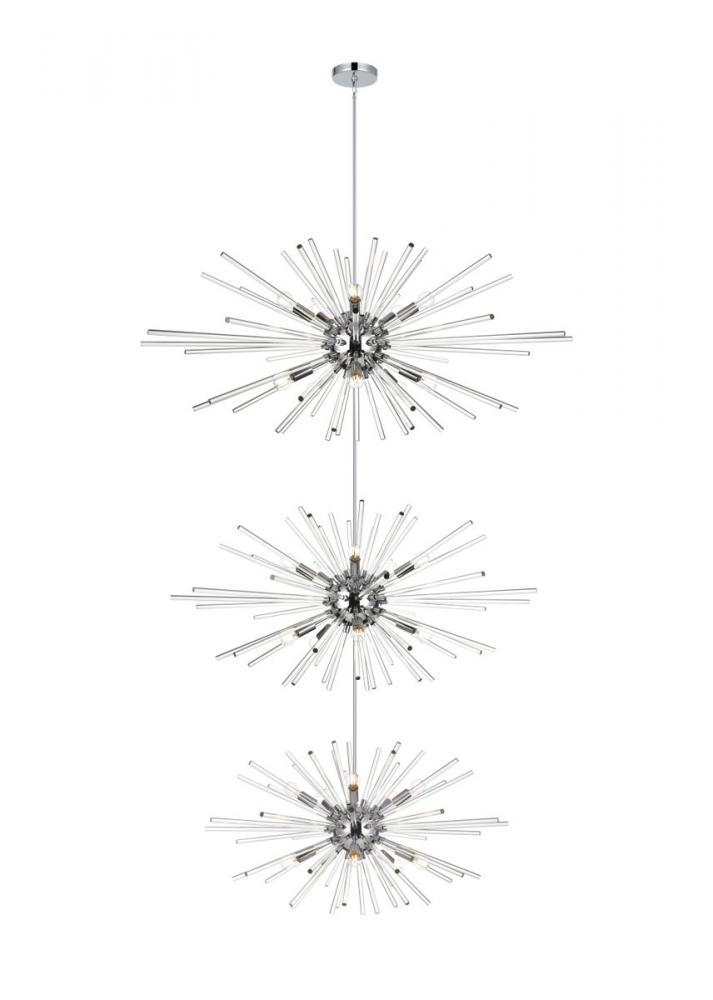 Sienna 46 Inch Three Tiers Crystal Starburst Chandelier in Chrome