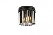 Elegant 1208F12MB-SS/RC - Sydney 3 Light Matte Black Flush Mount Silver Shade (Grey) Royal Cut Crystal