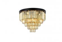 Elegant 1231F32MB-GT/RC - Sydney 17 Light Matte Black Flush Mount Golden Teak (Smoky) Royal Cut Crystal