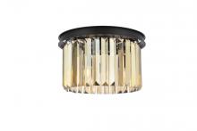 Elegant 1238F16MB-GT/RC - Sydney 3 Light Matte Black Flush Mount Golden Teak (Smoky) Royal Cut Crystal