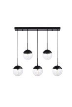 Elegant LD6081BK - Eclipse 5 Lights Black Pendant With Clear Glass