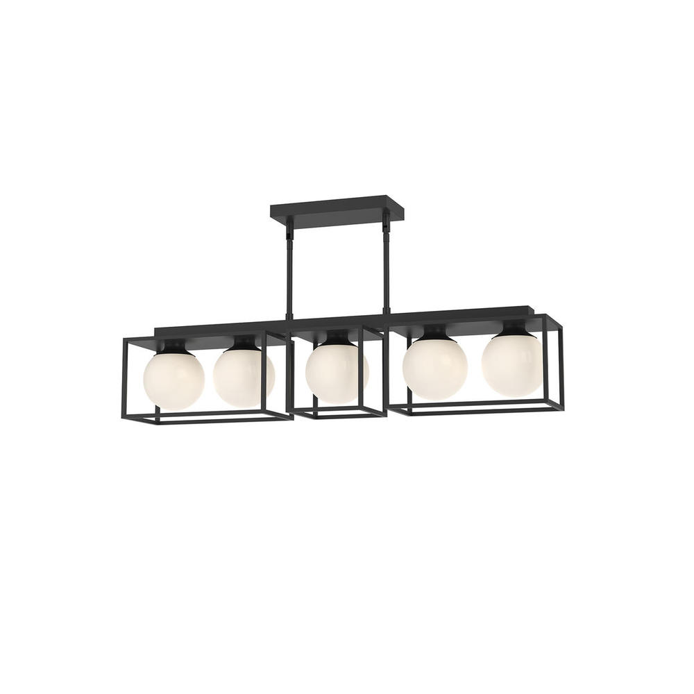 Amelia 35-in Matte Black/Opal Matte Glass 5 Lights Linear Pendant