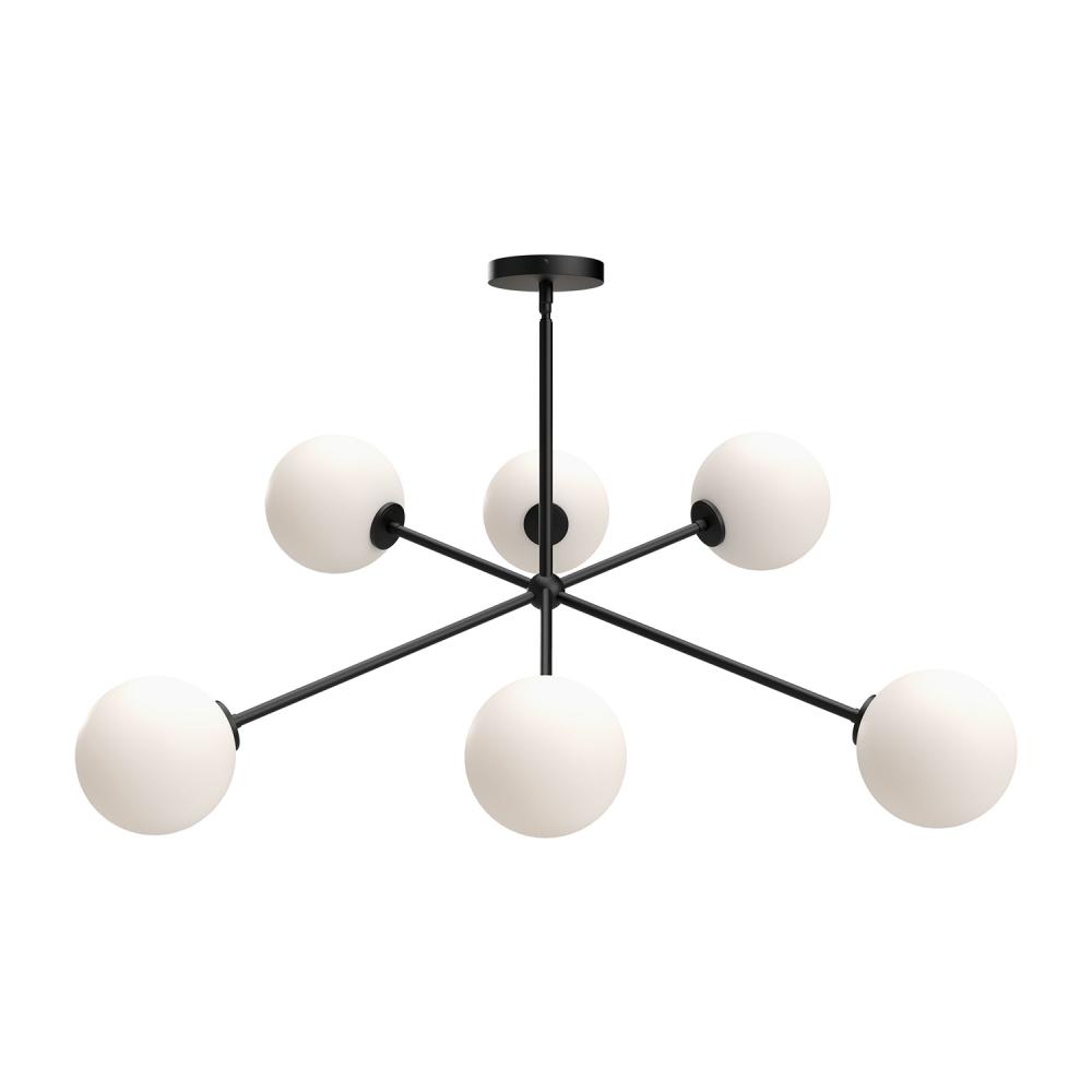 Cassia 40-in Matte Black/Opal Matte Glass 6 Lights Chandeliers