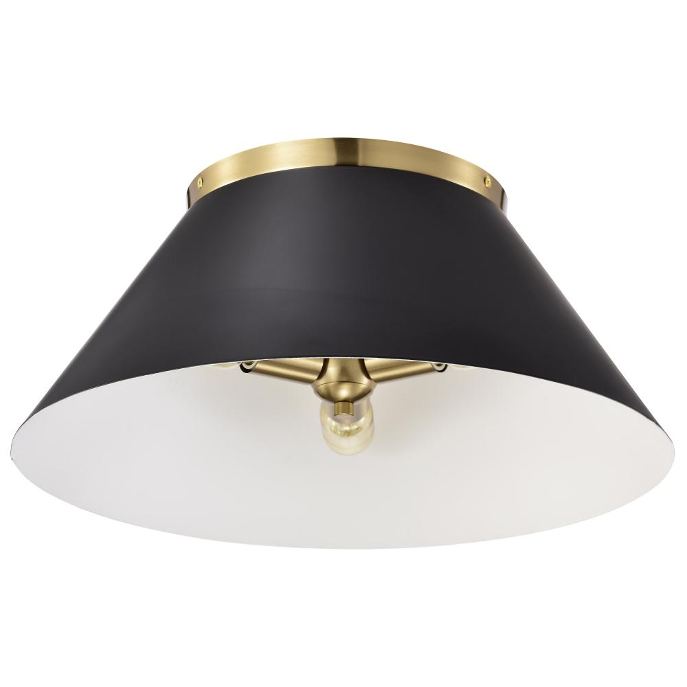 Dover; 3 Light; Large Flush Mount; Black with Vintage Brass