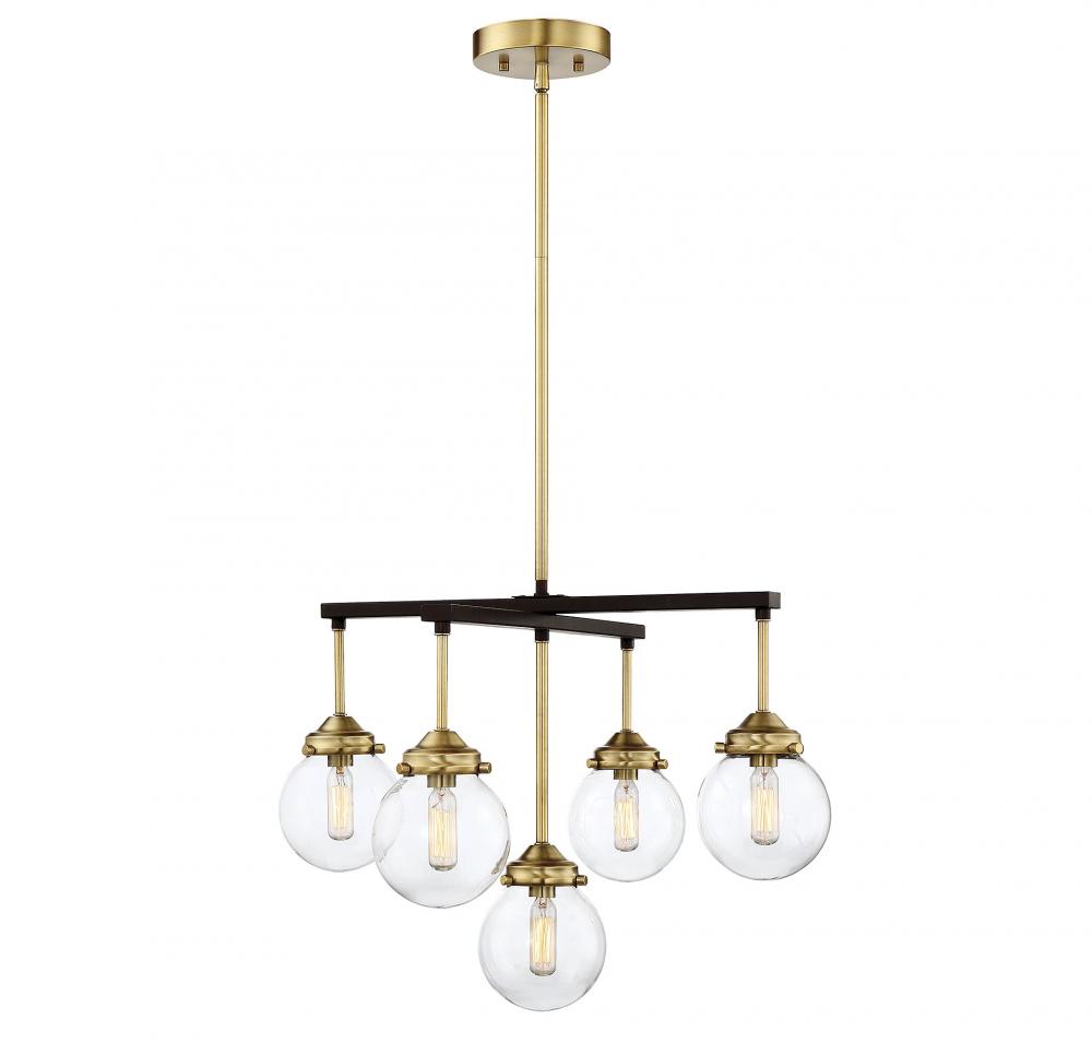 5-Light Chandelier in Oil Rubbed Bronze with Natural Brass