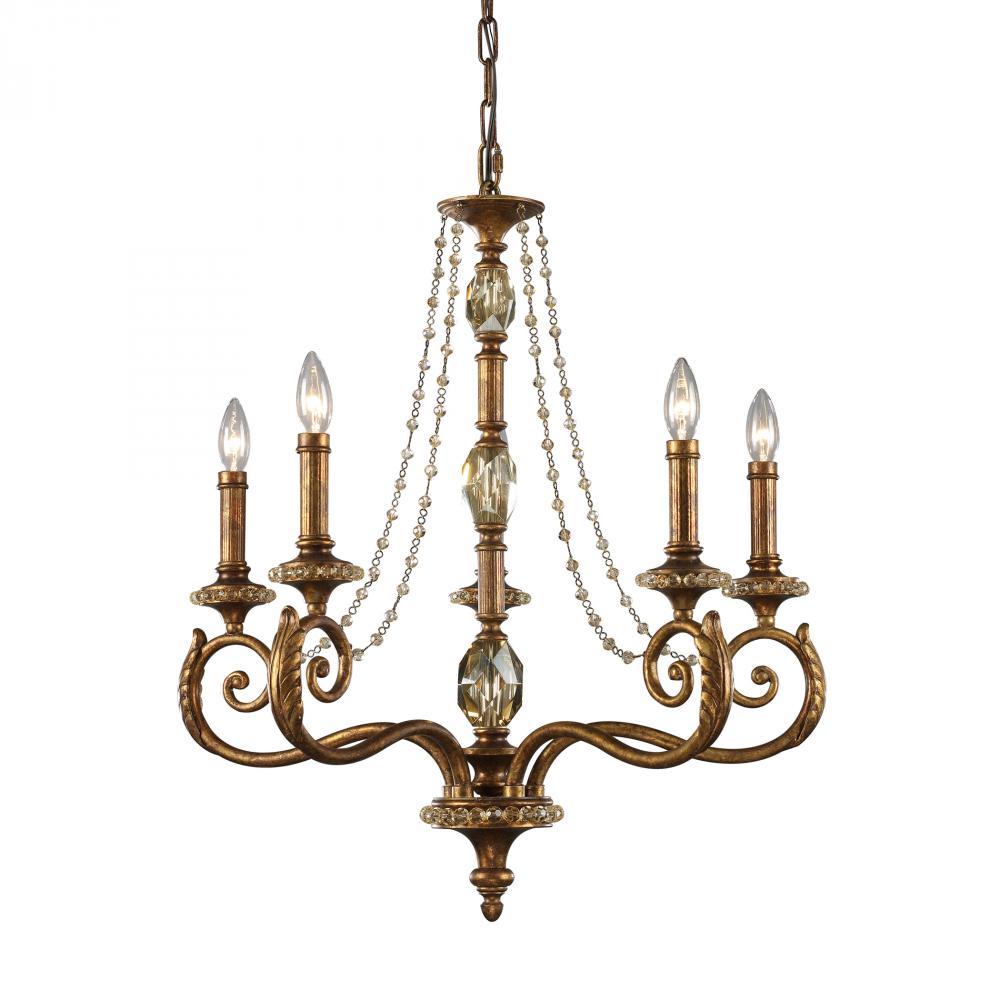 Five Light Spanish Bronze Up Chandelier